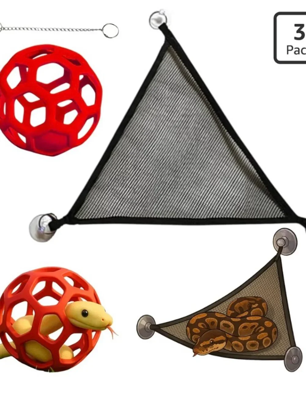 Snake Enrichment Toys Ball with Hammock, Jungle Gym Ball With Chain And S